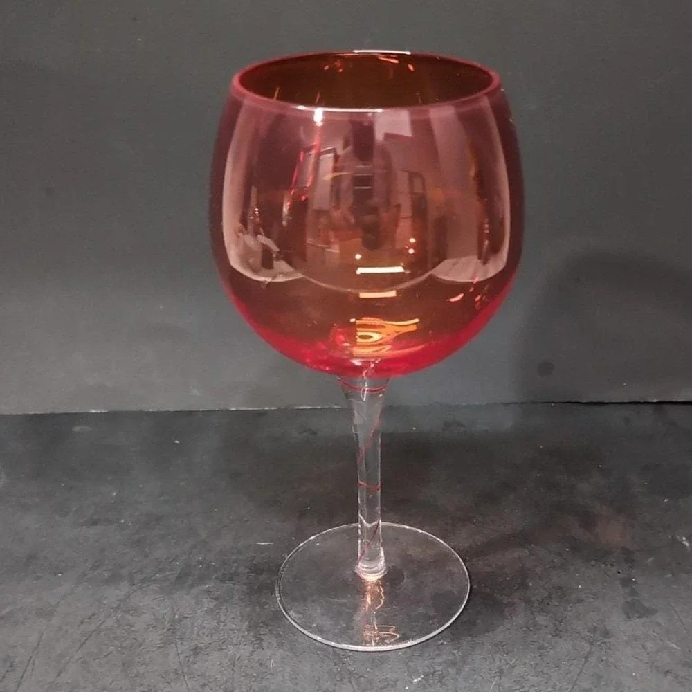 Aromatic Wine Goblet 24 oz, Red Swirl Stem‎ Glass, Vintage Balloon Wine Glass